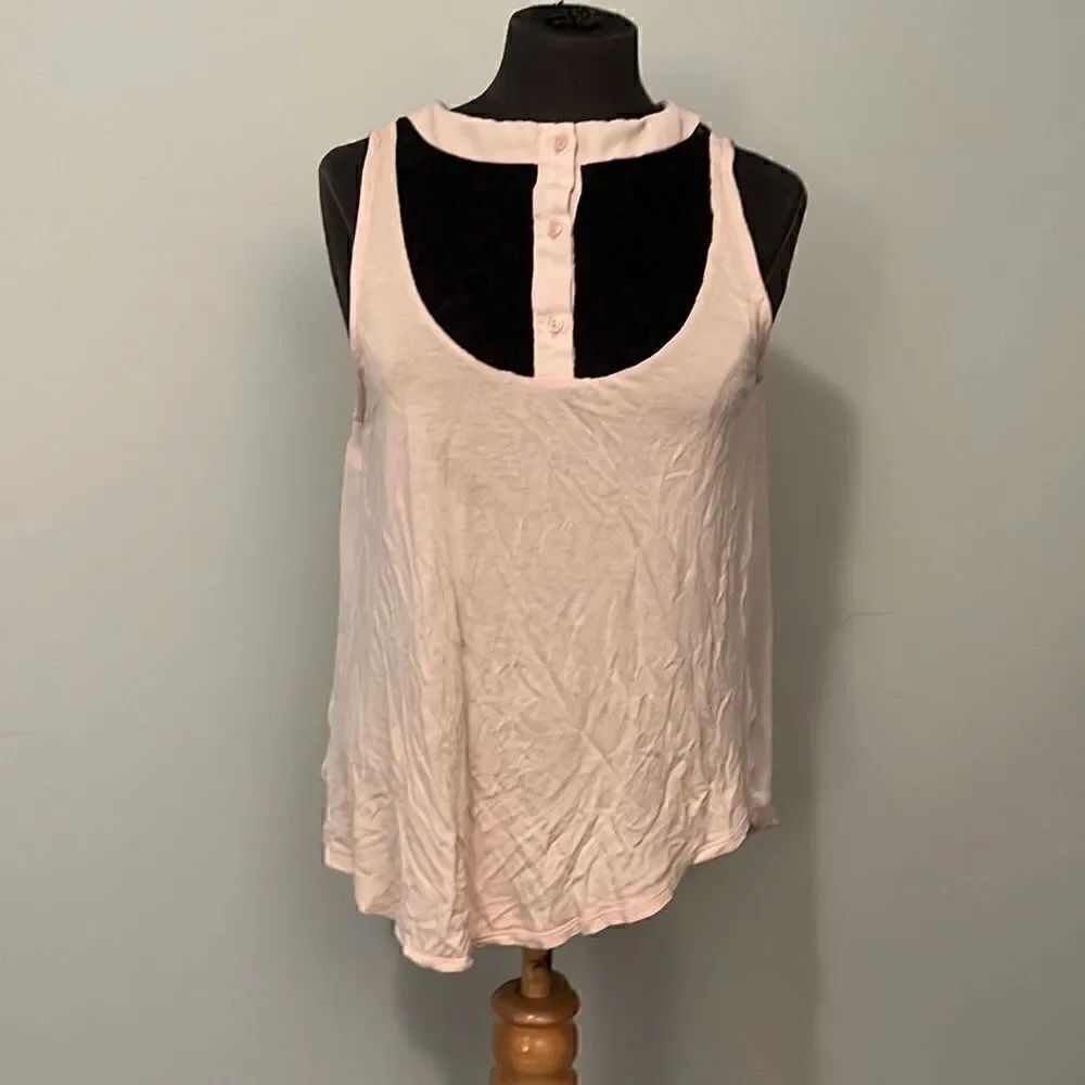 Women's Dusty Rose Button Front Lace Trim Tie Back Blouse